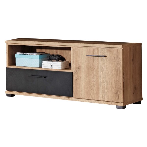 Interliving Jugendzimmer Serie 1701 - Lowboard Riss-Eiche & Schiefer anthrazit - Breite ca. 117 cm