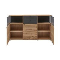 Interliving Esszimmer Serie 5604 - Sideboard Anthrazit & Eiche rustico- drei Türen, zwei Schubladen