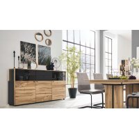 Interliving Esszimmer Serie 5604 - Sideboard Anthrazit & Eiche rustico- drei Türen, zwei Schubladen