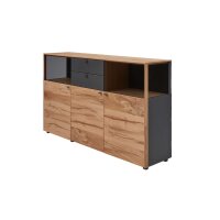 Interliving Esszimmer Serie 5604 - Sideboard Anthrazit & Eiche rustico- drei Türen, zwei Schubladen