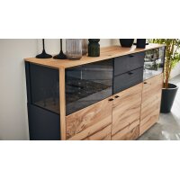 Interliving Esszimmer Serie 5604 - Sideboard Anthrazit & Eiche rustico- drei Türen, zwei Schubladen
