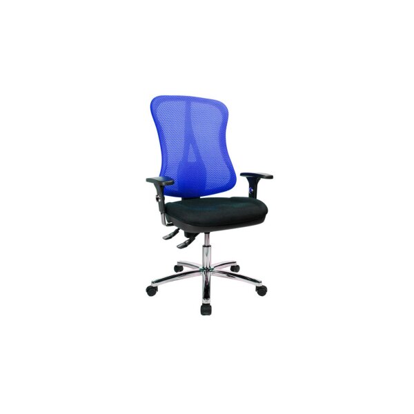 Komfort-Drehstuhl Orthosedis 75 mit taillierter Netz-Rückenlehne Blau & Chrom