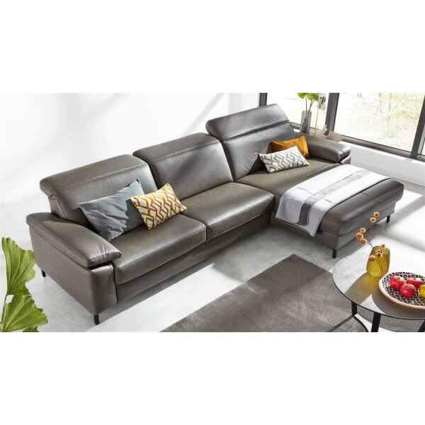 Interliving Sofa Serie 4054 – Ecksofa steingrauer LongLife-Leder Vivre & schwarze Metallfüße – Stellfläche ca. 347 x 176 cm