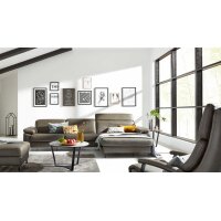 Interliving Sofa Serie 4054 – Ecksofa steingrauer LongLife-Leder Vivre & schwarze Metallfüße – Stellfläche ca. 347 x 176 cm