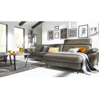 Interliving Sofa Serie 4054 – Ecksofa steingrauer LongLife-Leder Vivre & schwarze Metallfüße – Stellfläche ca. 347 x 176 cm