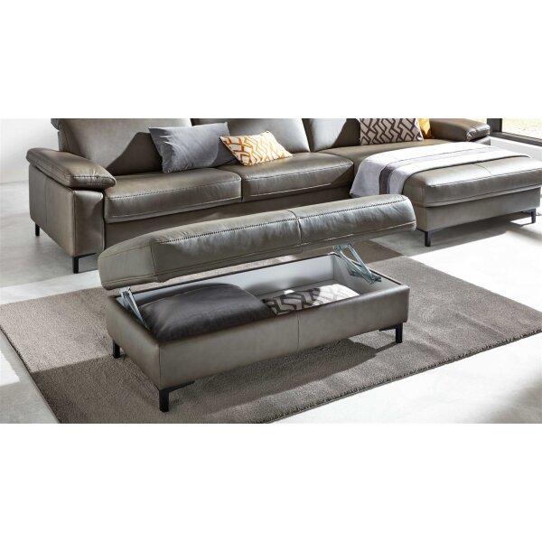 Interliving Sofa Serie 4054 – Funktionshocker steingrauer LongLife-Leder Vivre & schwarze Metallfüße – ca. 130 x 60 cm