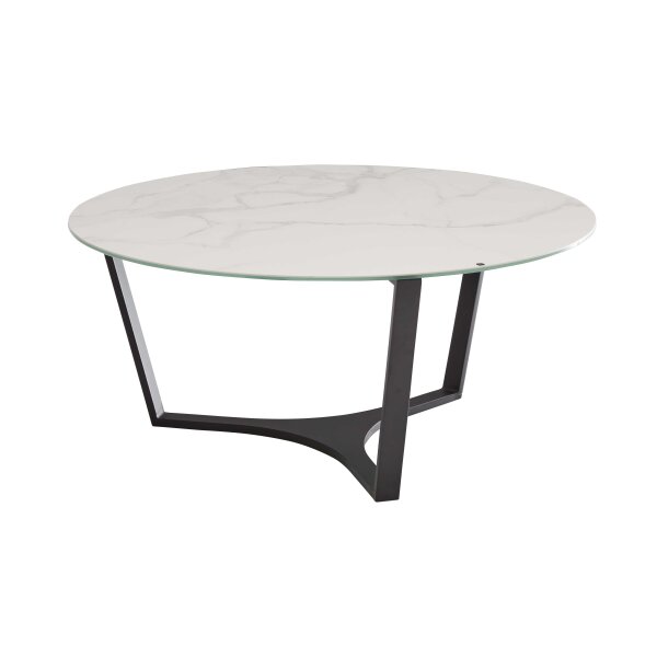 Interliving Couchtisch Serie 6208 - Couchtisch Weiß marmorfarbene Keramik & schwarzer Stahl - Durchmesser ca. 90 cm