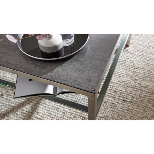 Interliving Couchtisch Serie 6210 - Couchtisch zementgraue Keramik & Edelstahl - ca. 85 x 85 cm