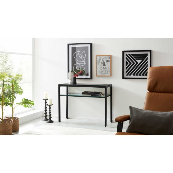 Interliving Couchtisch Serie 6210 - Konsoltisch zementgraue Keramik & schwarzer Stahl - ca. 100 x 38 cm