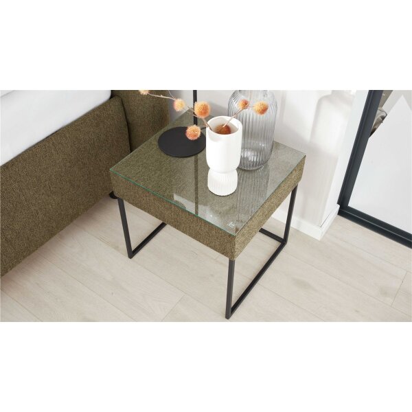 Interliving Bettsystem Serie 1414 - Nachtkonsole olivgrüner Stoffbezug GCP 333 - ca. 49 x 45 cm