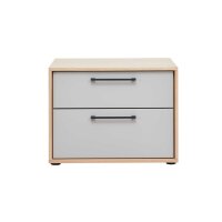 Interliving Schlafzimmer Serie 1023 – Nachtkommode Breite ca. 64 cm - Taupe & Balkeneiche, zwei Schubladen