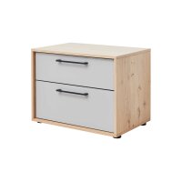 Interliving Schlafzimmer Serie 1023 – Nachtkommode Breite ca. 64 cm - Taupe & Balkeneiche, zwei Schubladen