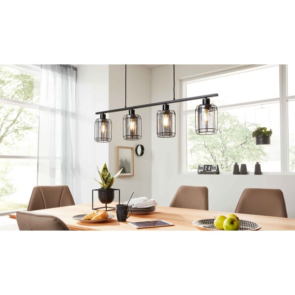 Interliving Leuchten Serie 9331 - Hängeleuchte Rauchglas & Mattschwarz – Länge ca. 98 cm