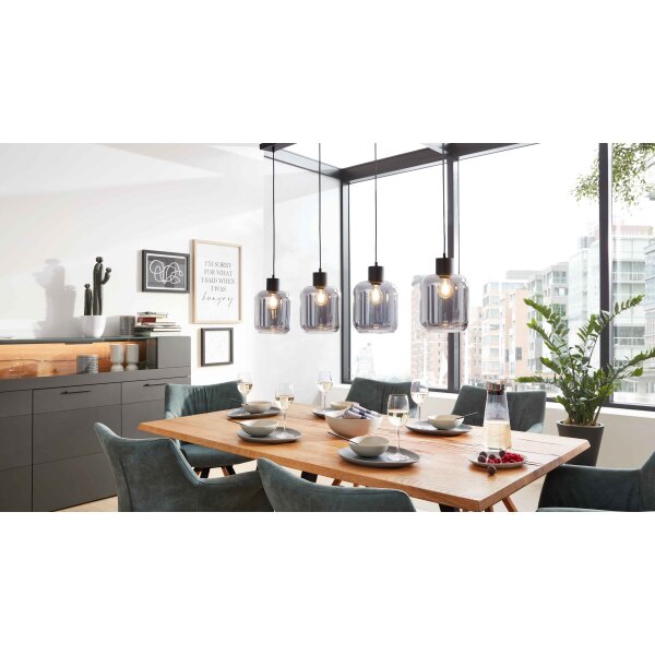 Interliving Leuchten Serie 9341 - Hängeleuchte Rauchglas & Mattschwarz – Länge ca. 115 cm