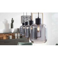 Interliving Leuchten Serie 9341 - Hängeleuchte Rauchglas & Mattschwarz – Länge ca. 115 cm