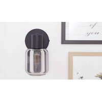 Interliving Leuchten Serie 9341 - Wandleuchte Rauchglas & Mattschwarz – Durchmesser ca. 10 cm