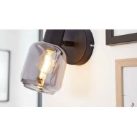 Interliving Leuchten Serie 9341 - Wandleuchte Rauchglas & Mattschwarz – Durchmesser ca. 10 cm