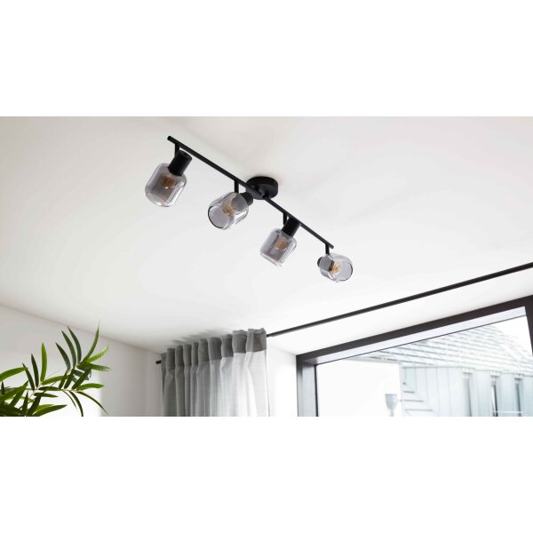Interliving Leuchten Serie 9341 - Deckenleuchte Rauchglas & Mattschwarz – Länge ca. 89 cm