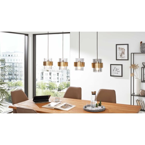 Interliving Leuchten Serie 9333 - Hängeleuchte Rauchglas & Messing – Länge ca. 110 cm