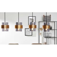 Interliving Leuchten Serie 9333 - Hängeleuchte Rauchglas & Messing – Länge ca. 110 cm