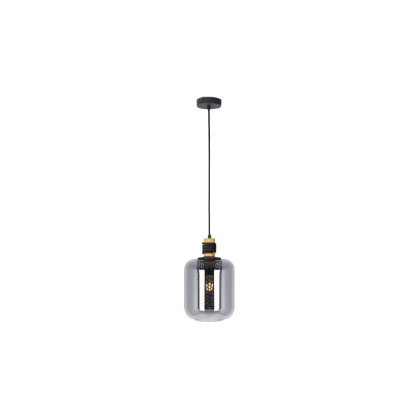 GLOBO Lampen Serie Ando - Hängelampe rauchfarbenes Glas & schwarzes Metall - Durchmesser ca. 23 cm