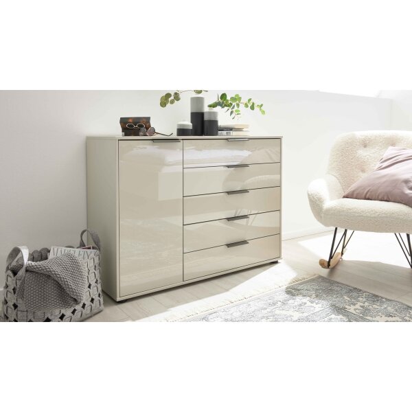 Interliving Schlafzimmer Serie 1026 – Kombikommode Champagner & Eiche bianco - fünf Türen, eine Schublade, Breite ca. 120 cm