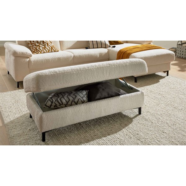 Interliving Sofa Serie 4054 – Funktionshocker naturweiße Chenille & schwarze Metallfüße – ca. 130 x 60 cm