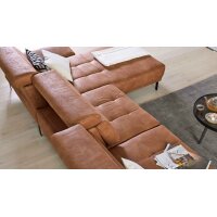 Interliving Sofa Serie 4254 – Ecksofa cognacfarbene Mikrofaser Magnum & schwarze Metallfüße 4.35 – Stellfläche ca. 340 x 195 cm