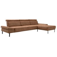 Interliving Sofa Serie 4254 – Ecksofa cognacfarbene Mikrofaser Magnum & schwarze Metallfüße 4.35 – Stellfläche ca. 340 x 195 cm