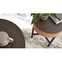 Interliving Couchtisch Serie 6216 - Beistelltisch titanfarbene Keramik, Eichefurnier & schwarzer Stahl - Durchmesser ca. 44 cm