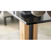 Interliving Couchtisch Serie 6211 - Beistelltisch graues Parsolglas & Wildeiche - ca. 55 x 47 cm