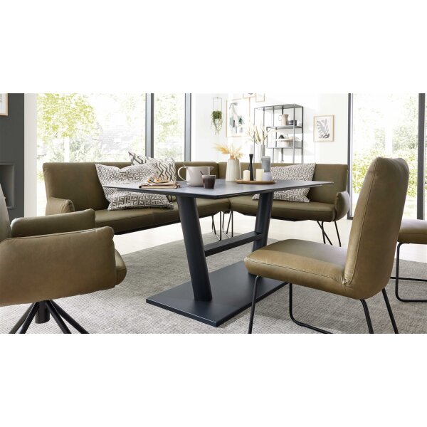 Interliving Esszimmer Serie 5105 – Esstisch betonfarbenes HPL & schwarzes Metall – ca. 160 x 90 cm