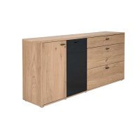 Interliving Wohnzimmer Serie 2024 - Sideboard Eiche & Schwarzglas - zwei Türen, drei Schubladen