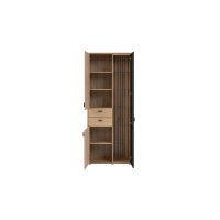 Interliving Wohnzimmer Serie 2024 - Wohnwand Eiche & Schwarzglas - dreiteilig, Breite ca. 299 cm