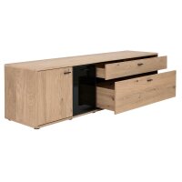 Interliving Wohnzimmer Serie 2024 - Wohnwand Eiche & Schwarzglas - dreiteilig, Breite ca. 299 cm