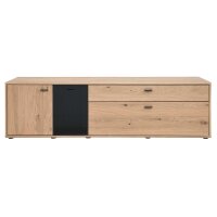 Interliving Wohnzimmer Serie 2024 - TV-Element Eiche & Schwarzglas -zwei Türen, zwei Schubladen, Breite ca. 205 cm