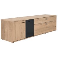Interliving Wohnzimmer Serie 2024 - TV-Element Eiche & Schwarzglas -zwei Türen, zwei Schubladen, Breite ca. 205 cm
