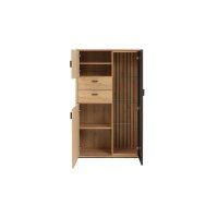 Interliving Wohnzimmer Serie 2024 - Wohnwand Eiche & Schwarzglas - dreiteilig, Breite ca. 319 cm