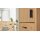Interliving Wohnzimmer Serie 2024 - Highboard Eiche & Schwarzglas - drei Türen, zwei Schubladen