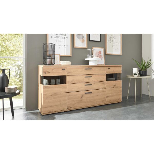 Interliving Wohnzimmer Serie 2110 - Sideboard Alteiche - zwei Türen, vier Schubladen, Breite ca. 180 cm