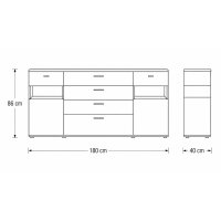 Interliving Wohnzimmer Serie 2110 - Sideboard Alteiche - zwei Türen, vier Schubladen, Breite ca. 180 cm