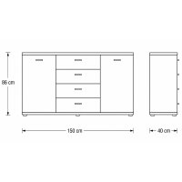 Interliving Wohnzimmer Serie 2110 - Sideboard Naturbuche - zwei Türen, vier Schubladen, Breite ca. 150 cm