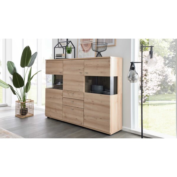 Interliving Wohnzimmer Serie 2110 - Highboard Naturbuche - drei Türen, drei Schubladen, Breite ca. 180 cm