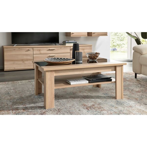 Interliving Wohnzimmer Serie 2110 - Couchtisch graues Glas & Naturbuche - ca. 105 x 70 cm