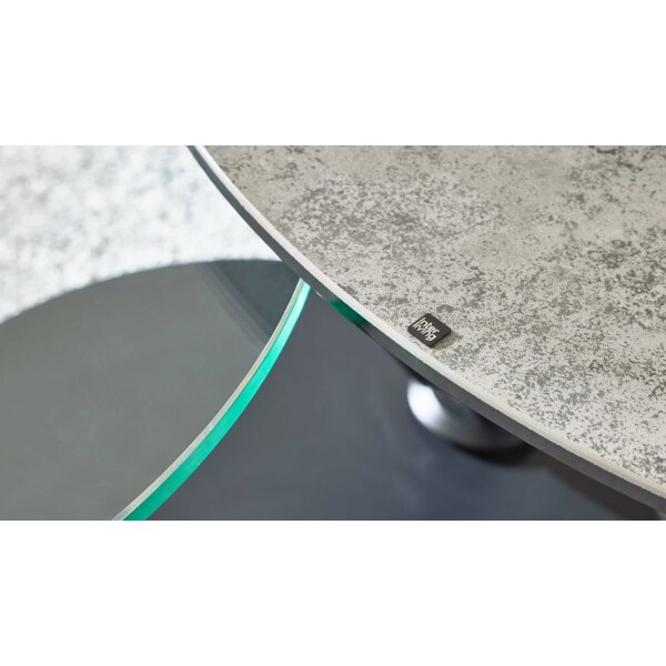 Interliving Couchtisch Serie 6218 - Funktionscouchtisch silbergraue Keramik & schwarzer Stahl - Durchmesser ca. 75 cm
