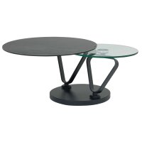 Interliving Couchtisch Serie 6218 - Funktionscouchtisch silbergraue Keramik & schwarzer Stahl - Durchmesser ca. 75 cm