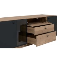 Interliving Wohnzimmer Serie 2025 - Wohnwand Wildeiche, Anthrazit & Kork - dreiteilig, Breite ca. 325 cm