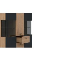 Interliving Wohnzimmer Serie 2025 - Highboard Wildeiche, Anthrazit & Kork - vier Türen, eine Schublade, Breite ca. 116 cm