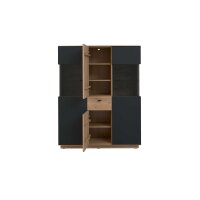 Interliving Wohnzimmer Serie 2025 - Highboard Wildeiche, Anthrazit & Kork - vier Türen, eine Schublade, Breite ca. 116 cm
