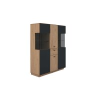 Interliving Wohnzimmer Serie 2025 - Highboard Wildeiche, Anthrazit & Kork - vier Türen, eine Schublade, Breite ca. 116 cm